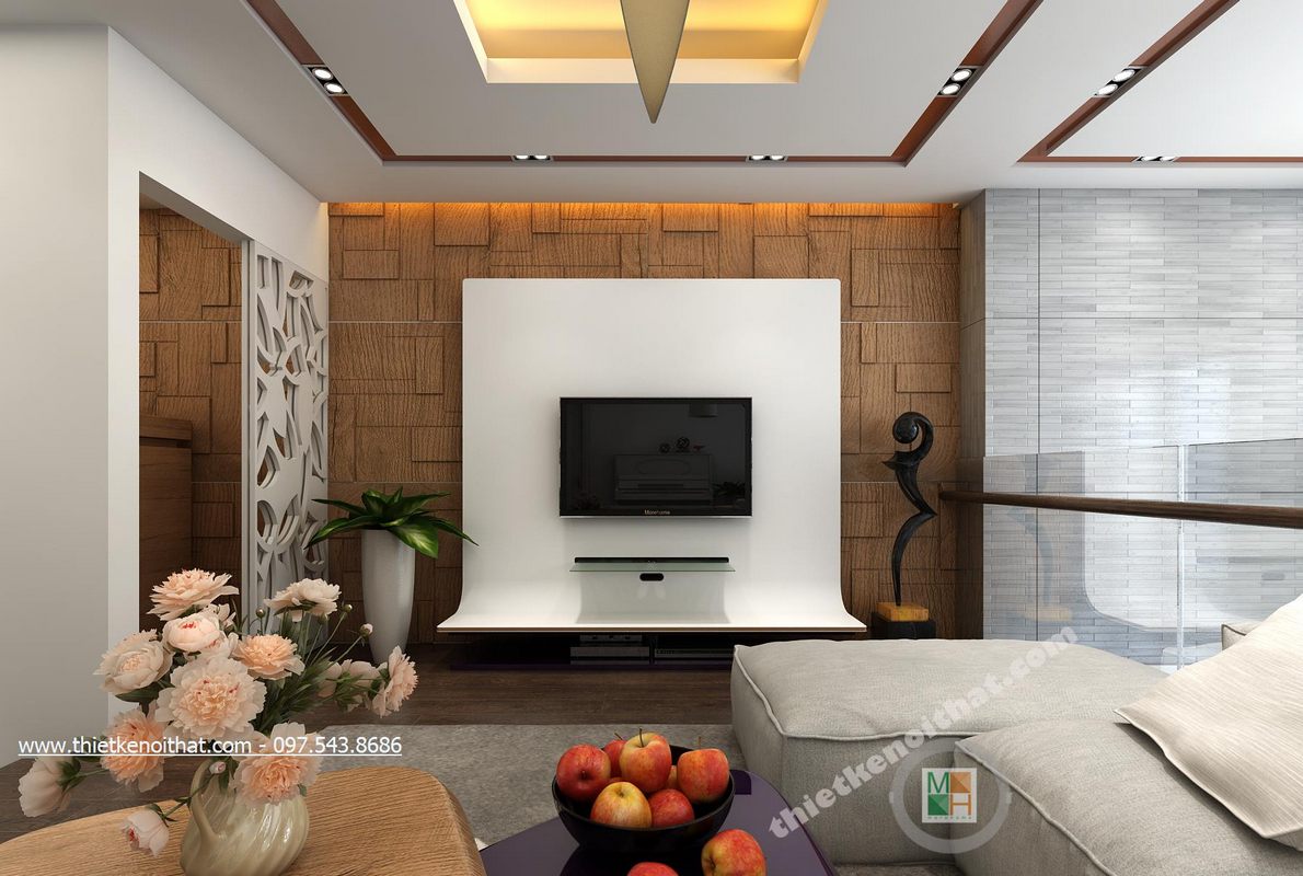Thiết kế nội thất phòng khách chung cư Duplex Mandarin Garden Cầu Giấy Hà Nộin